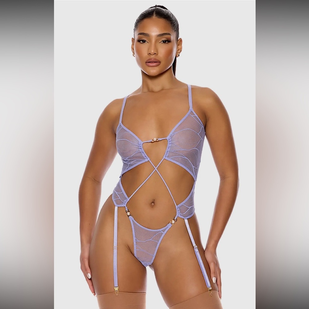 Pink Revealing Strappy Lingerie Bodysuit - Picture 8 of 8
